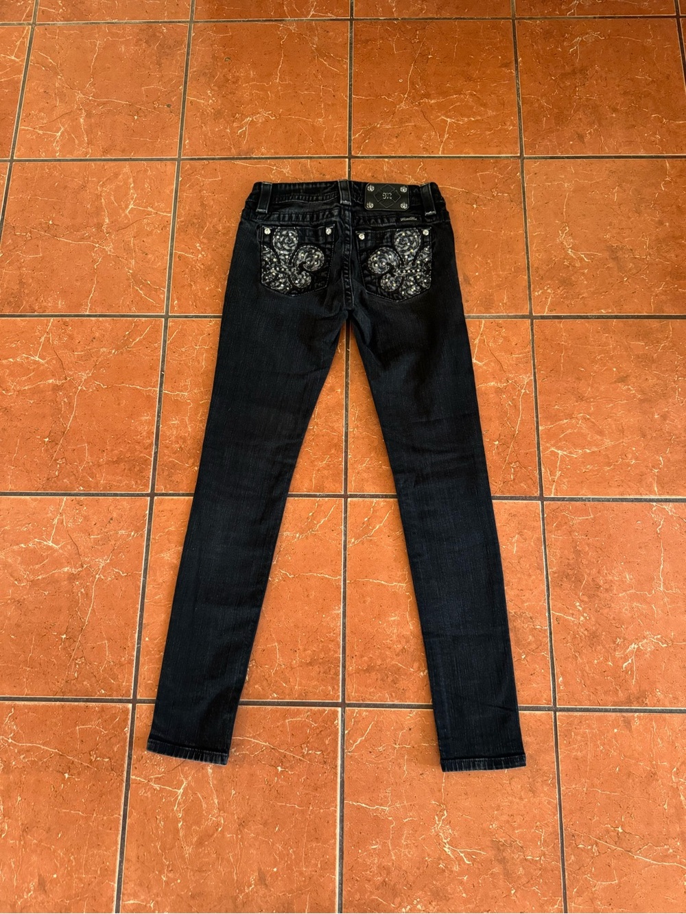 Miss Me Black Embellished Skinny Jeans Size 27 | Y2K Rhinestone Denim